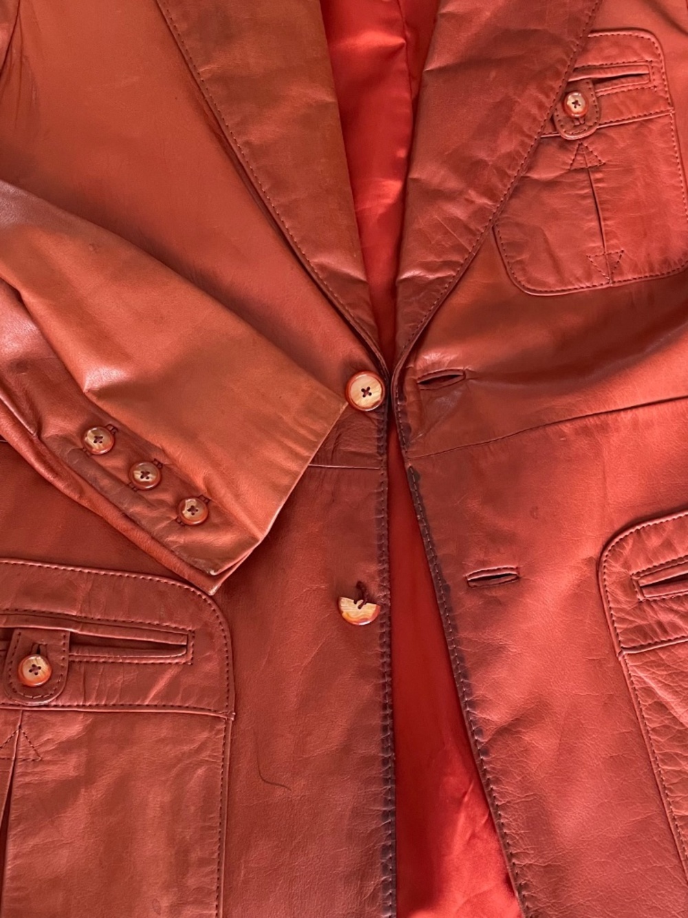 Vintage Saxony Burnt Orange Leather Blazer with Patch Pockets, Men's 36 - Picture 8 of 12